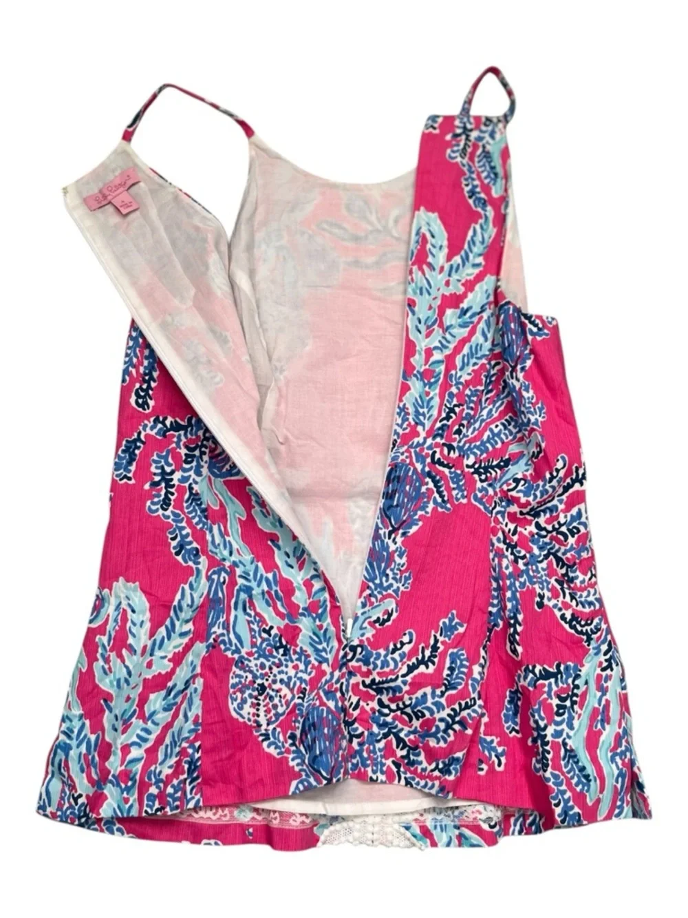 Lilly Pulitzer Annabelle pink and blue coral print tank with lace embroidery - Picture 7 of 8